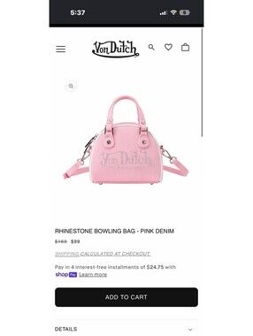 NWT Von Dutch Pink Rhinestone Logo Mini Bowler Satchel Crossbody Bag